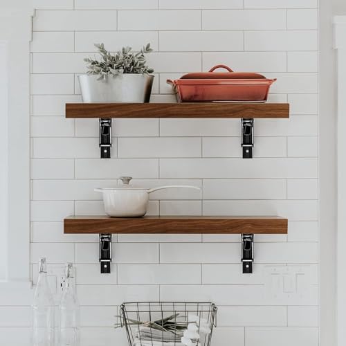 ravinte matte black folding shelf brackets, 16 inch on a desk or shelf