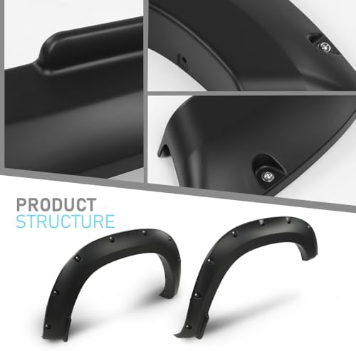 4PCS Fender Flares Compatible with Dodge Ram 1500 2WD/4WD 2019-2023 (Not Fit Rebel Models) Wheel Cover Accessories Smooth Pocket Riveted
