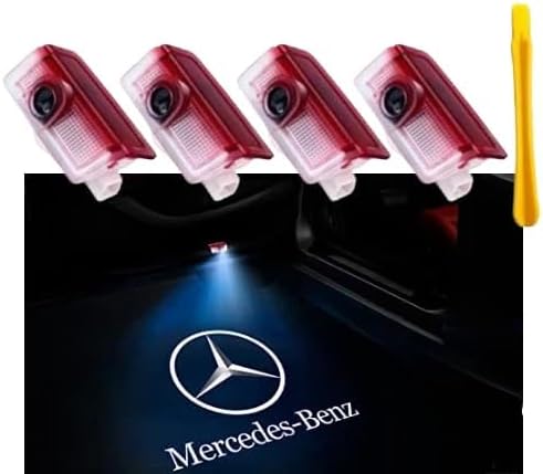 Car Door Lights Logo Projector LED Welcome Lights Accessories, Compatible with A-, B-, C-, E-, M-, GL-, GLA-, GLC-, GLE-, and GLS-Class Models (W205, W213, W166); Plug-and-Play (4-piece Set)