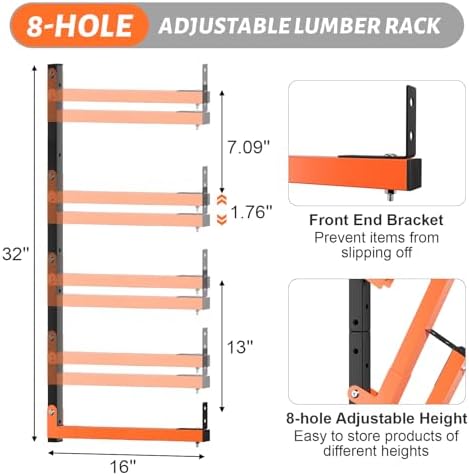 32" lumber storage rack, upgrade folding lumber rack, side view