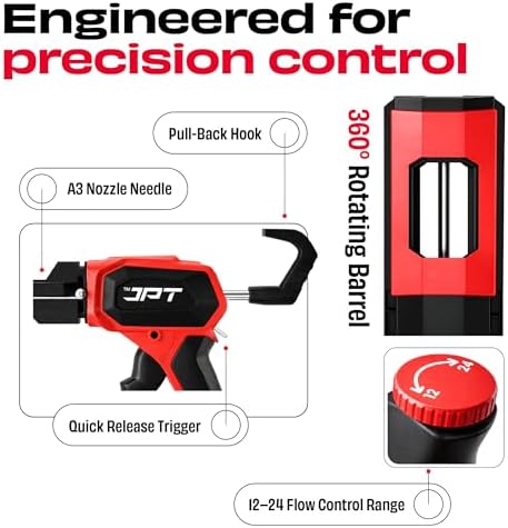 jpt caulking gun, 440 lbs high thrust, 10 showing dimensions