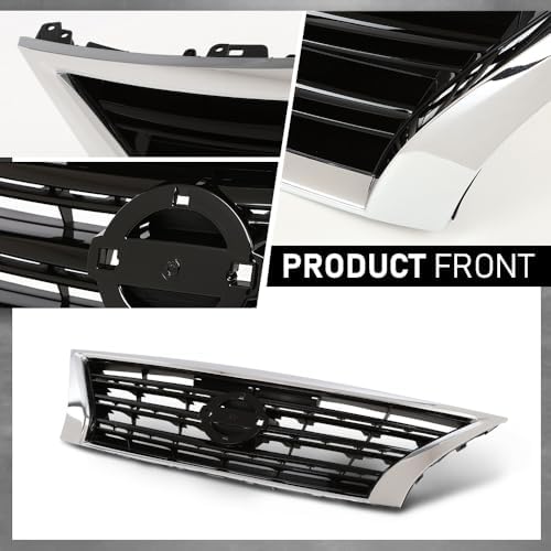 G-PLUS Front Bumper Upper Grille w/Insert | Compatible with Nissan Sentra SR 2013-2015 Chrome Shell Grill Inserts 623103RM0A NI1200253