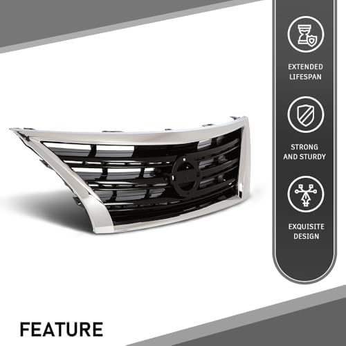 G-PLUS Front Bumper Upper Grille w/Insert | Compatible with Nissan Sentra SR 2013-2015 Chrome Shell Grill Inserts 623103RM0A NI1200253