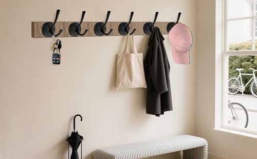 tofiigrem black wall hooks, 6 pack coat towel, close-up detail