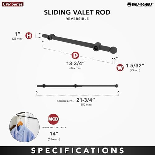 rev-a-shelf 14" sliding valet rod for custom closet, close-up detail