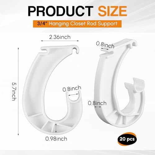 wonderjune 20 pcs hanging closet rod support, 3/4 shown in use