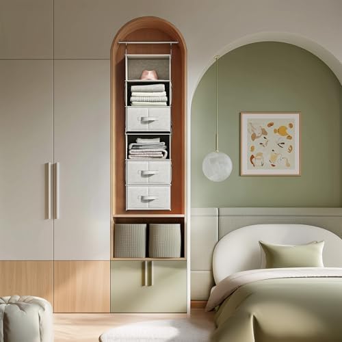 6-shelf hanging closet organizer with 3 drawers, separable shown in use