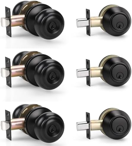 knobwell 3 pack keyed alike entry door knobs, front angle view