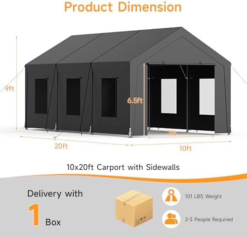 carport heavy duty, car port with reinforced steel, side view