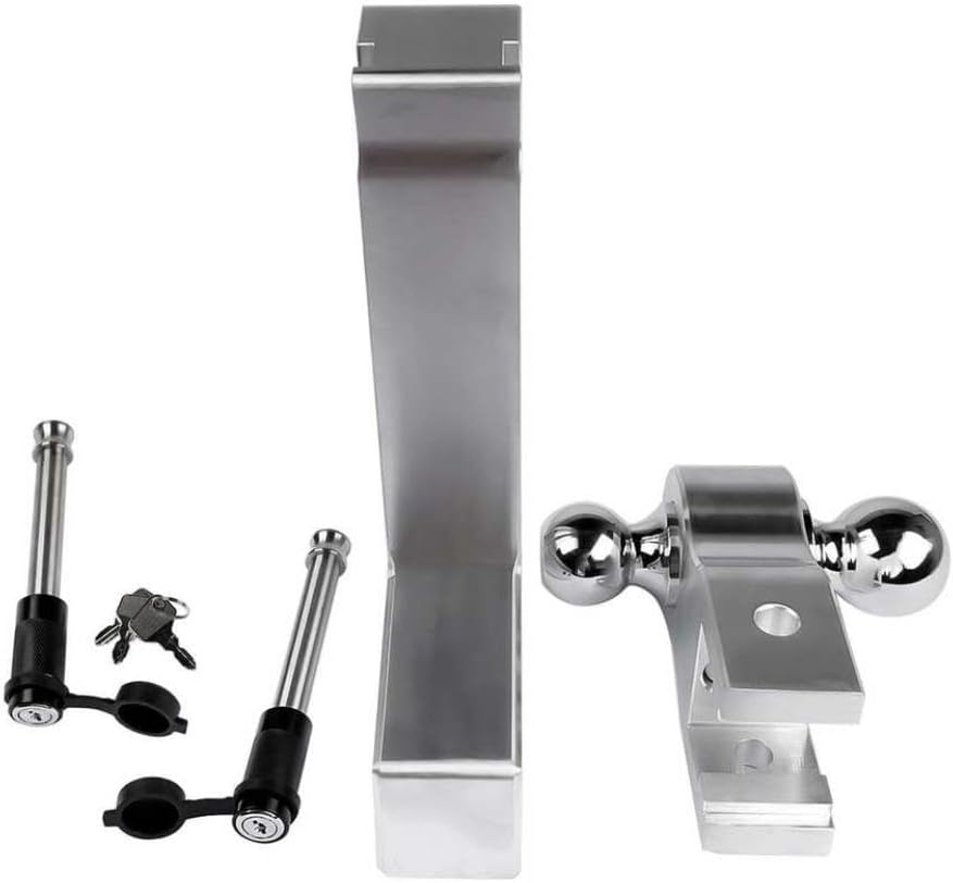 Silver Adjustable Trailer Hitch for 2.5-Inch Receiver with 10-Inch Drop Or Rise and 2 Inch and 2-5/16 Inch Balls with 2 Latches