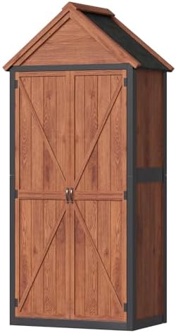 aoxun wood outdoor storage cabinet with floor 2.5'x1.4', front angle view