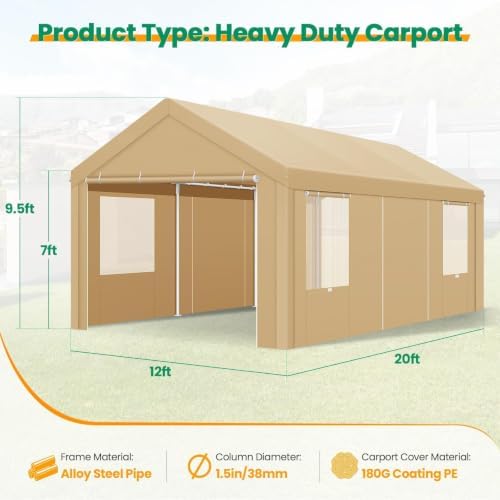 tooluck 12x20 ft heavy duty carport with galvanized shown in use