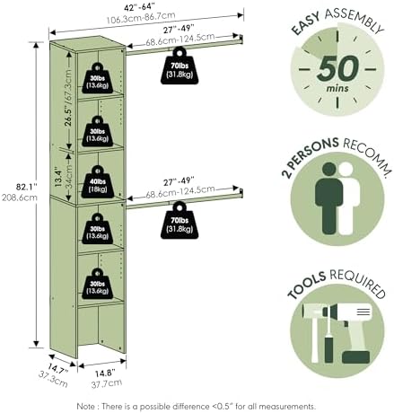 furinno fano closet organizers and storage, 5-tier closet, close-up detail