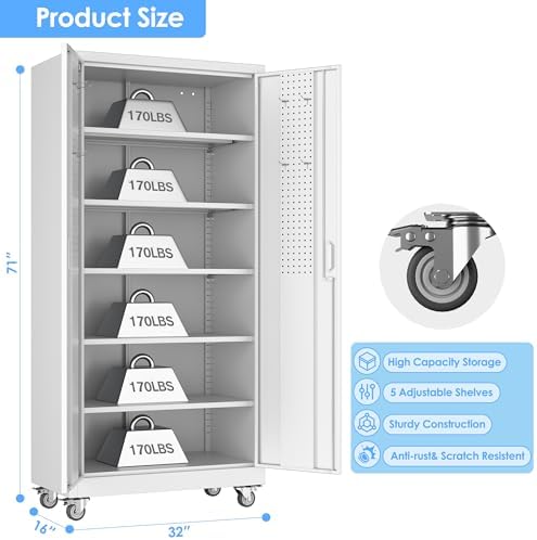 aobabo steel garage cabinet with wheels, 71" h, close-up detail
