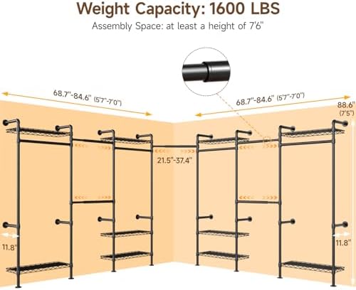 onbrill l7 wall mounted industrial pipe clothing rack, close-up detail