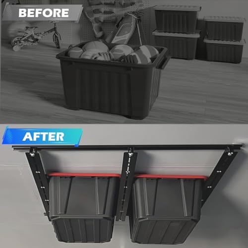 overhead garage storage rack, adjustable ceiling storage rack, close-up detail