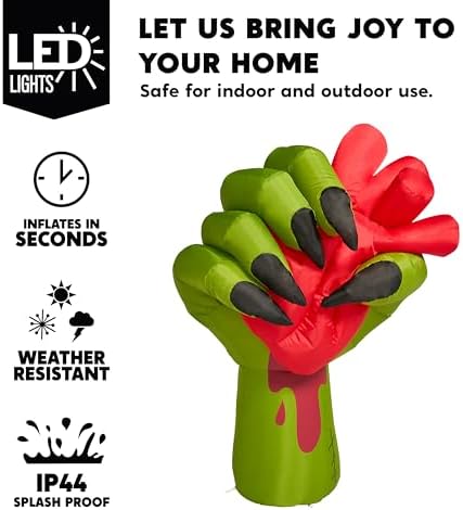 JOIEDOMI 5 Ft Halloween Inflatables Zombie Hand Outdoor Decorations, Blow Up ...