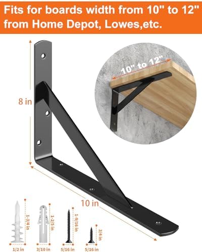 luckin 12-pack heavy duty shelf bracket, 10 inch shown in use
