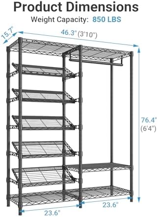 vipek s20 heavy duty clothes rack with 7-tiers, side view