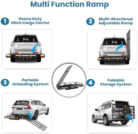 Adjustable Hitch Cargo Carrier, 1200LB Alloy Steel Basket, Includes Tie-Down Straps, Fits SUV/Truck, Heavy Duty Rack for Maximum Storage & Transport