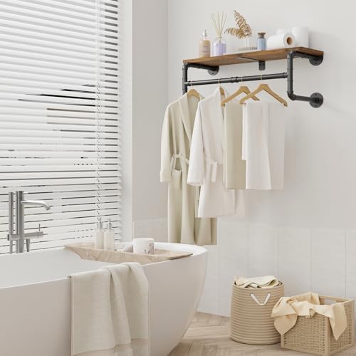 yawinhe industrial pipe clothing rack with shelves,closet rod,rustic, side view