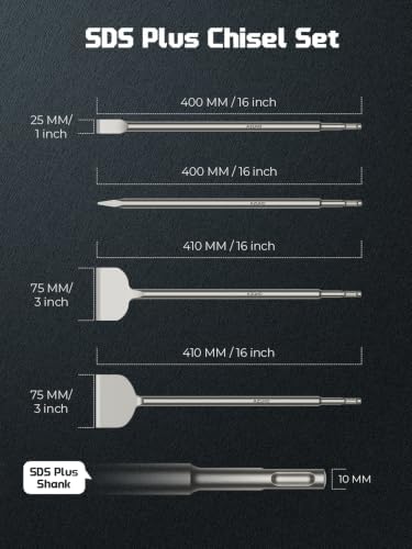 sds plus chisel bit set, 16" point & shown in use