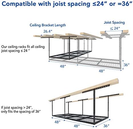 fleximounts 3x8 overhead garage ceiling storage rack organization showing dimensions