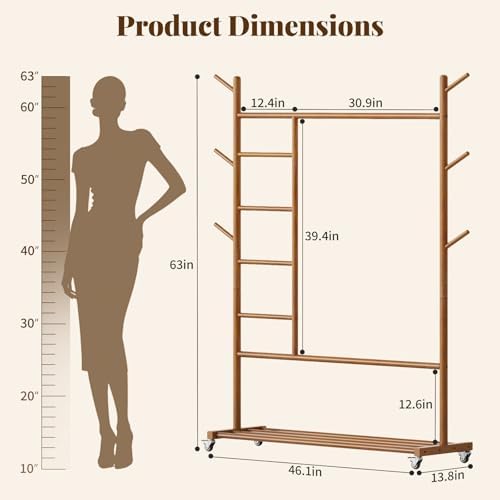 yoobure solid wood clothing rack, 4-in-1 wooden clothes, close-up detail
