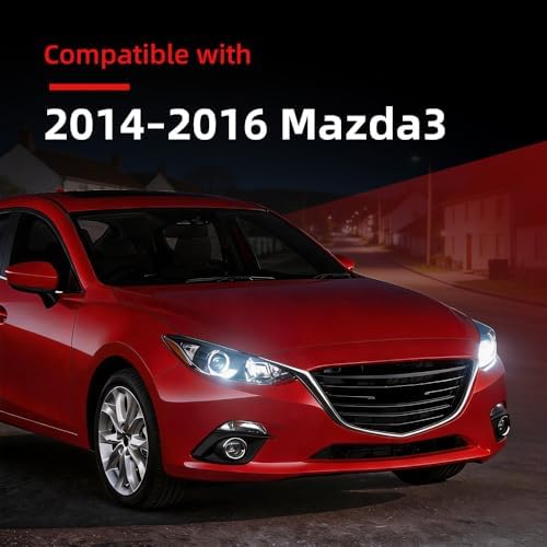 Projector Headlights Assembly Pair Compatible with Mazda 3 2014 2015 2016 Clear Lens Black Housing Amber Reflector Front Headlamp BPW1510K0 BPW1510L0 MA2503144 MA2502144