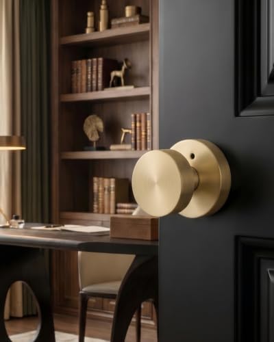 haidms brushed gold door knob interior privacy door, close-up detail