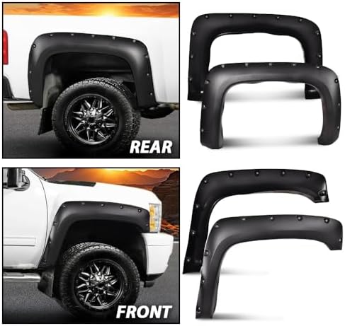 ANDPLAY Pocket Rivet Fender Flares Compatible with Chevy Silverado 1500 2007-2013 Fit Silverado 2500HD 3500HD 2007-2014 Not Fit Gmc Sierra (for Regular Cab/Extended Cab) Textured 78.0"/97.6" Long Bed