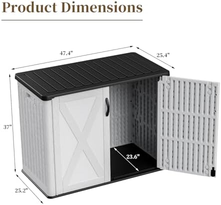 patiowell 26 cu.ft resin outdoor storage cabinet with showing dimensions