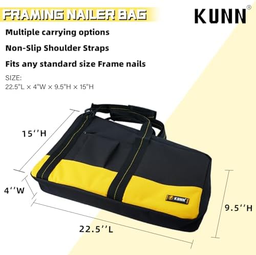 kunn shoulder framing nailer bag with dual lockable shown in use