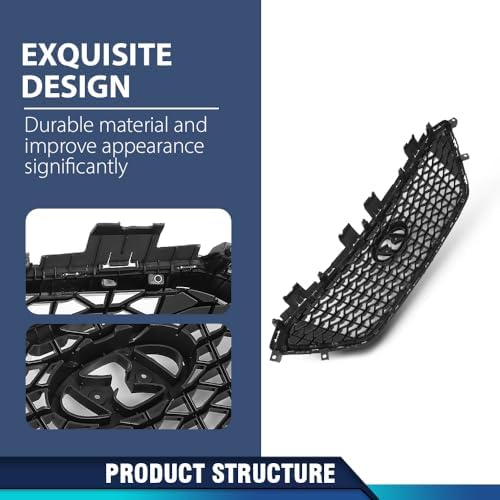 PIT66 Front Bumper Upper Grille Fit Hyun.dai Sonata 2015-2017 | Fits 2015-2017 Sonata Models Without Radar Hole, Black and Chrome Finish, Direct Replacement
