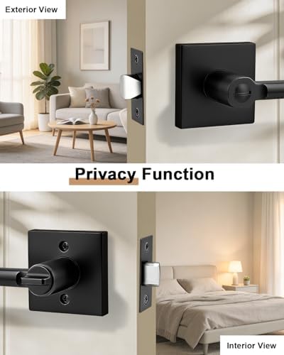 probrico interior door handles with lock, matte black showing dimensions