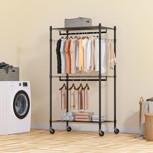 homdox heavy duty clothing rack with 3 tier on a desk or shelf
