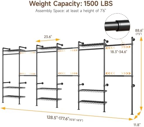 onbrill h6 wall mounted closet system, industrial pipe shown in use