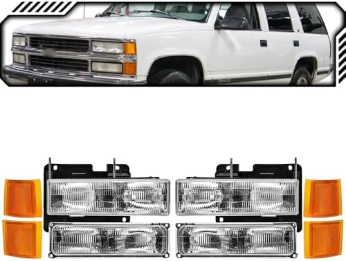 EPIC LIGHTING OE Spec-B Replacement Halogen Headlights Signal Lights Side Markers Black Trim Compatible with CHEVROLET 94-00 BLAZER TAHOE 94-02 C/K TRUCK 94-99 SUBURBAN - 8-Piece Combo