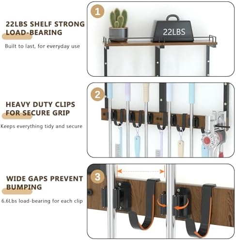 broom and mop organizer wall hanging with cleaning, package contents