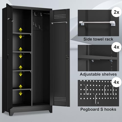 metal locking cabinet, 72.8" tall storage cabinet for showing dimensions