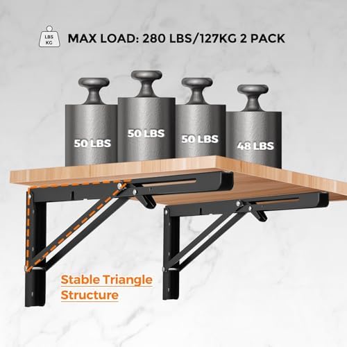 ravinte matte black folding shelf brackets, 16 inch, side view