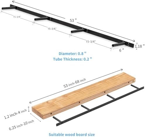 53'' heavy-duty hidden floating shelf bracket – 210 showing dimensions