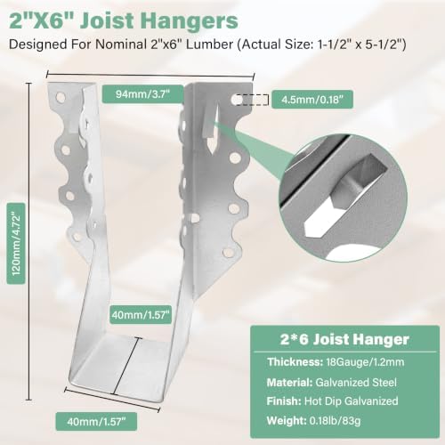 2x6 joist hangers 25pcs 18gauge rafter bracket double shown in use