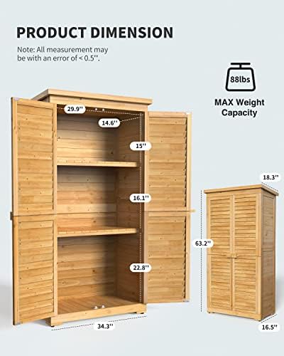 gizoon outdoor storage cabinet with 3 shelves, double, front angle view
