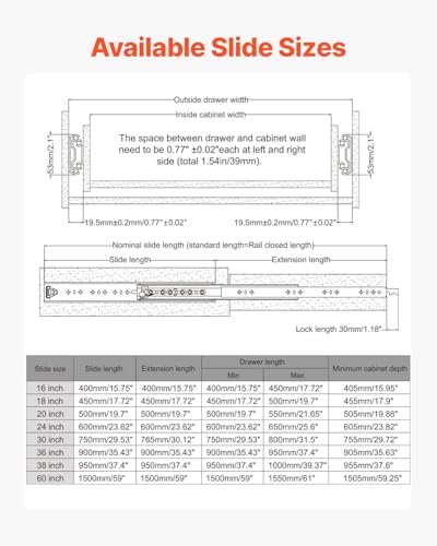 vevor 30 inch heavy duty drawer slides 250, package contents