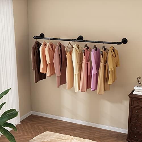 wall mounted clothes rack, 60in industrial pipe clothing, front angle view