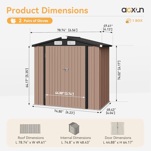 aoxun 6x4 ft outdoor storage shed, brown, front angle view