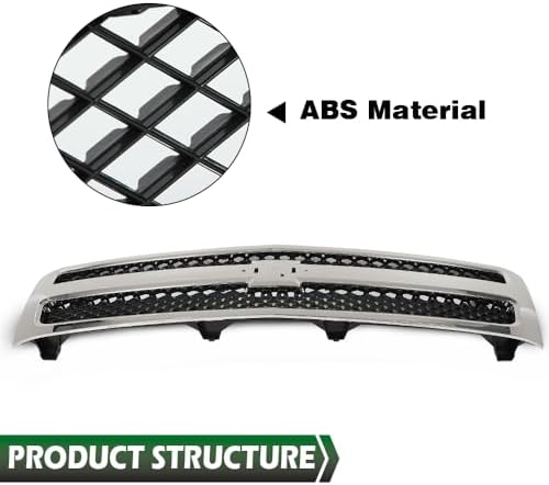 GRAND ORANGE Front Bumper Grille Compatible with Chevy Silverado 1500 Hybrid/XFE 2009-2013, Fit Chevy Silverado 1500 LS/LT/LTZ/WT 2007-2013 Chrome