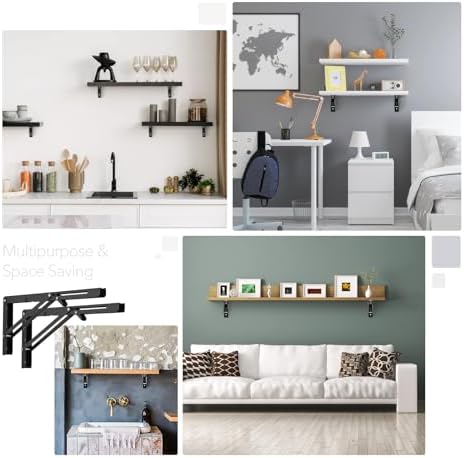 ravinte matte black folding shelf brackets, 16 inch, front angle view