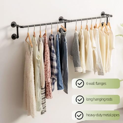 wall clothes rack, industrial pipe clothing rack, hanging, close-up detail